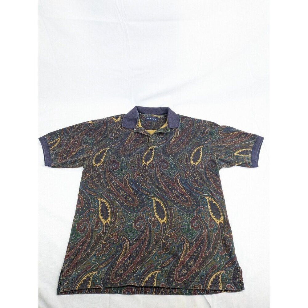 Vintage Gant  Men's XL Blue Rugby Shirt Colorful Geometric Corduroy Collar